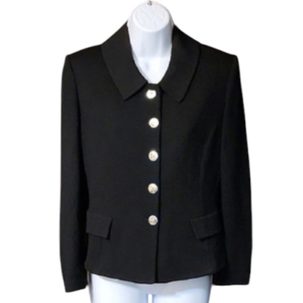 St. John Santana Knit Black Blazer with Gold Buttons